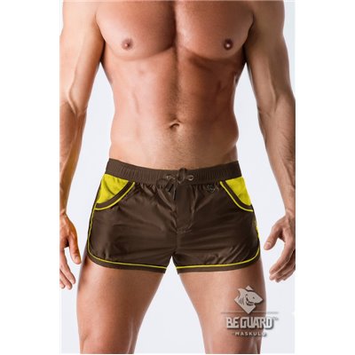 Maskulo - BeGuard Nylon Club Shorts with Contrasting Mesh Inserts Brown