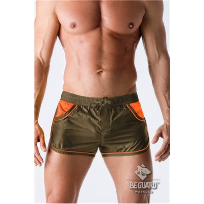 Maskulo - BeGuard Nylon Club Shorts with Contrasting Mesh Inserts Olive