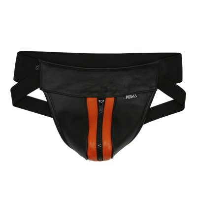 Addikt Leather Jockstrap Zip: Black & Orange