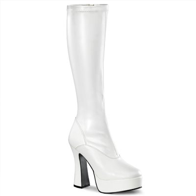 Electra Platform Knee Boot White Faux Leather 5" Heel