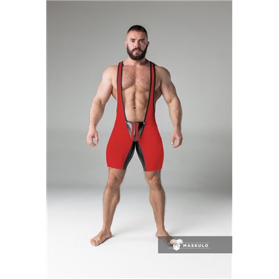 MASKULO - Wrestling Singlet Codpiece Open rear Red