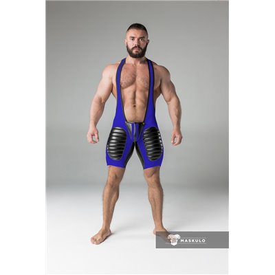 MASKULO - Wrestling Singlet Codpiece Open Rear Thigh Pads Royal Blue