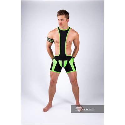 MASKULO - Wrestling Singlet Codpiece Open Rear Neon Green