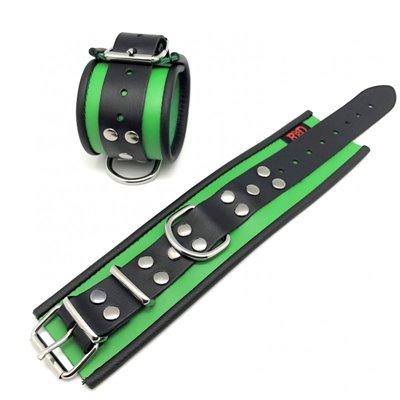 Leather handcuff - Green/Black