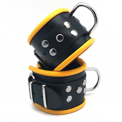 Leather handcuff - Black/Yellow