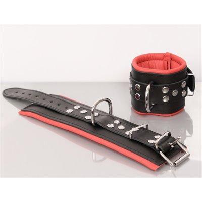 Leather handcuff - Padding - Black/Red